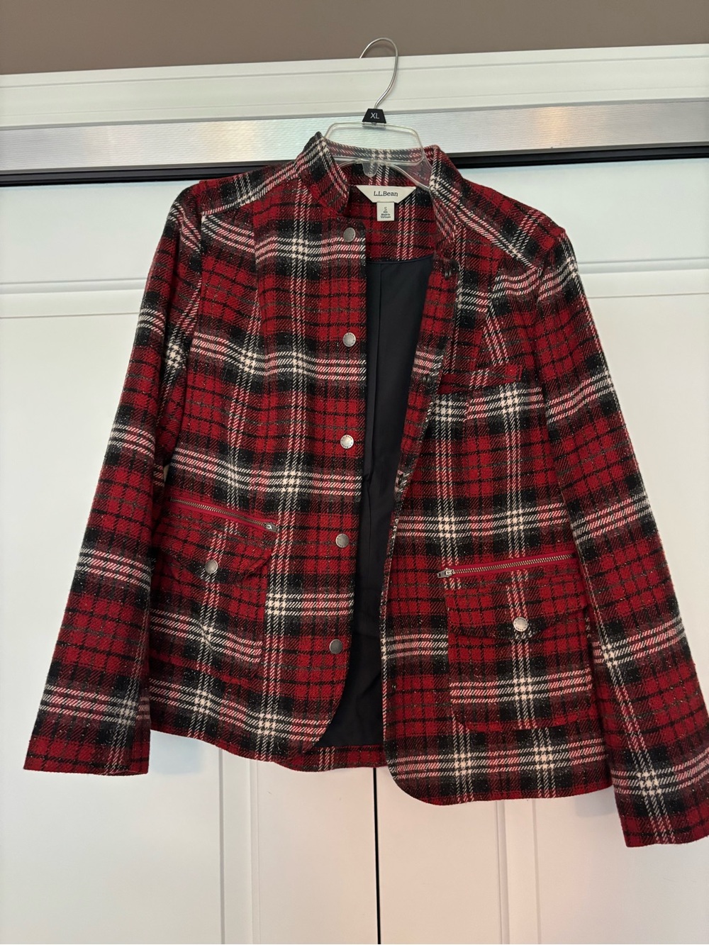 L.L. Bean Red Black and White Plaid Wool-Blend Blazer